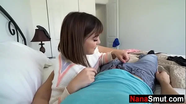 Stepgrandma catches stepgrandson getting sucked by his girlfriend