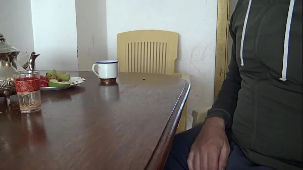 Arab milf gets drinks cumshot from horny masturbating stepson